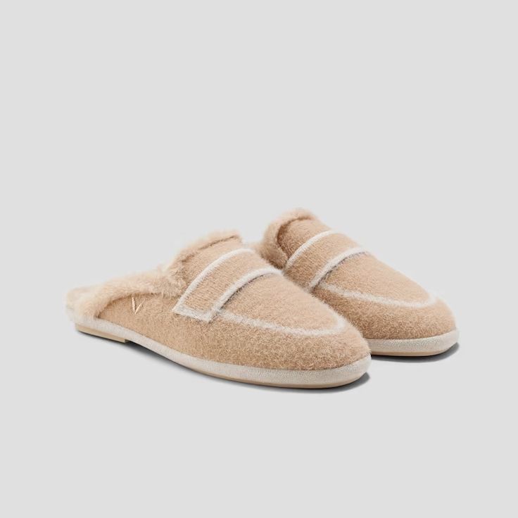 Renee Mules in Khaki Brown-Women's Sustainable & Stylish Shoes | VIVAIA Cozy Beige Slip-on Slippers, Cream Slippers With Cushioned Footbed And Round Toe, Comfortable Soft Closed Toe Slippers, Cozy Indoor Slippers With Round Toe, Comfy Winter Slippers With Rubber Sole, Winter Lounging Slippers With Round Toe, Cozy Flat Slippers With Cushioned Footbed, Casual Closed Toe Slippers With Plush Lining, Comfortable Snug Indoor Slippers