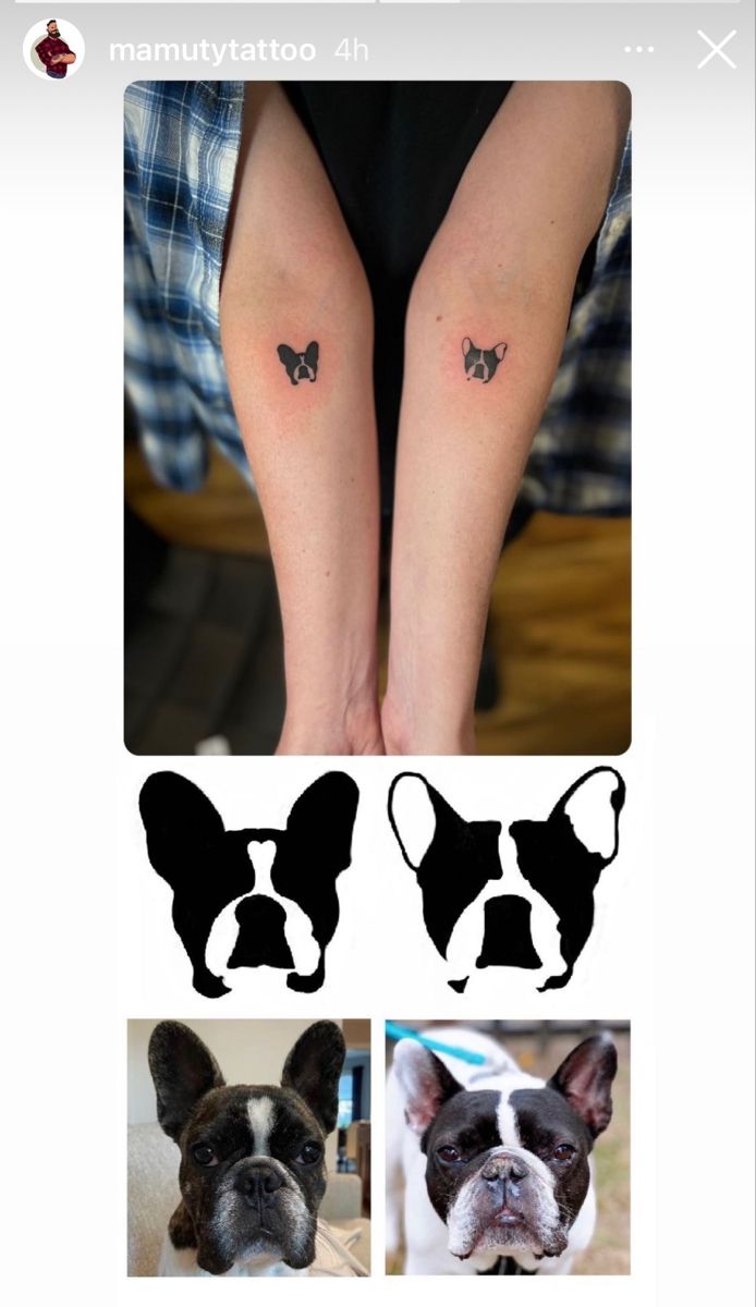 two small tattoos on the legs of a dog and an image of a woman's legs