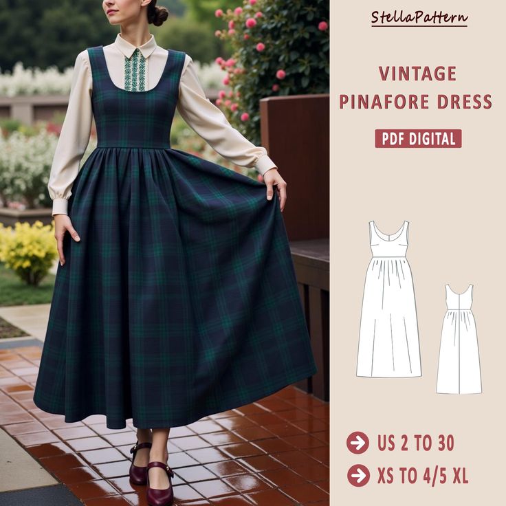 the vintage pinafore dress sewing pattern is shown