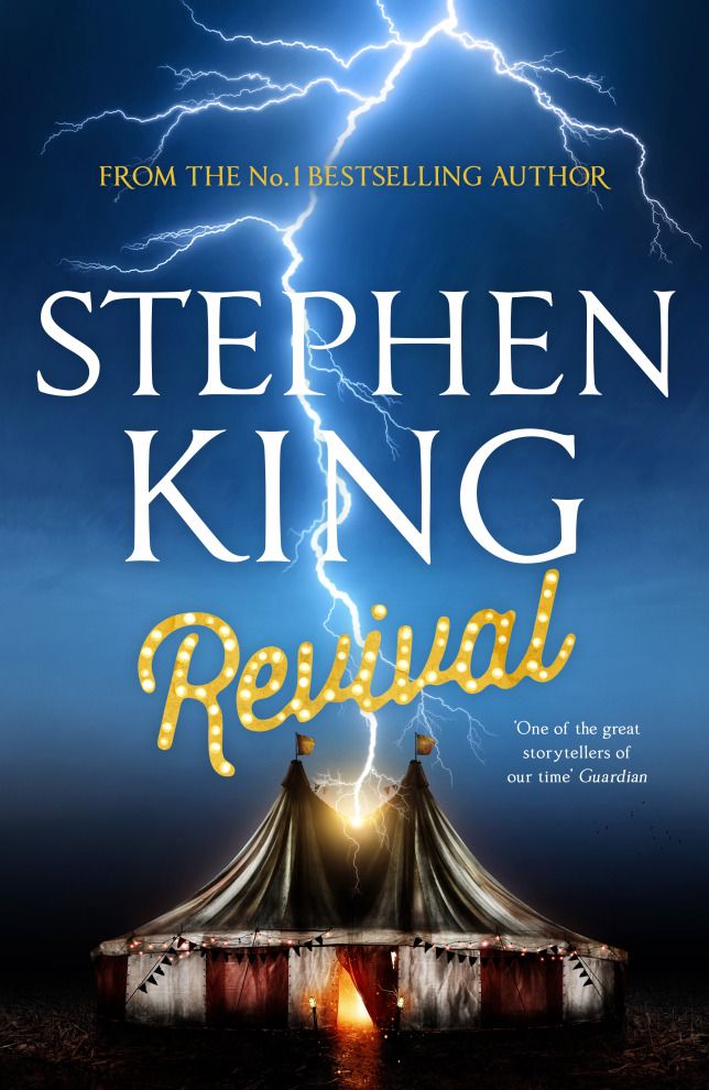 the book revival by stephen king is sitting on top of a wooden table with lightning in the background