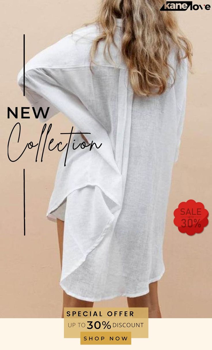 High Low Loose Button Long Sleeve Shirt Solid Long Sleeve Vacation Shirt, Long Sleeve Blouse For Beach, Casual Plain Tops For Beach, White Solid Color Beach Shirt, Vacation Long Sleeve Shirt, Long Sleeve Solid Color Shirt For Vacation, Solid Color Button-up Shirt For Beach Season, Solid Color Long Sleeve Beach Shirt, Long Sleeve Solid Color Beach Shirt