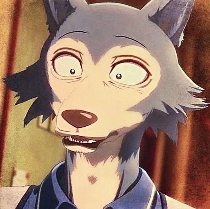 an animated image of a wolf with eyes wide open and his head slightly turned to the side