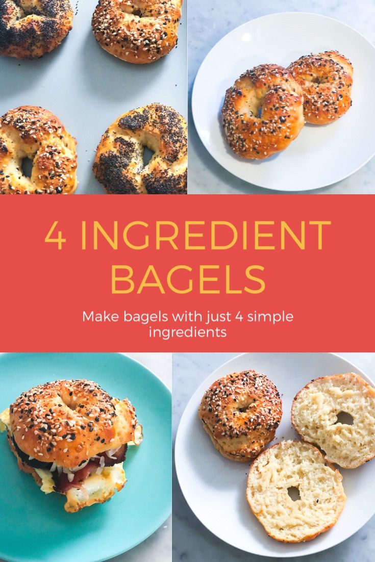 four different types of bagels on plates with the words, 4 ingredient bagsel