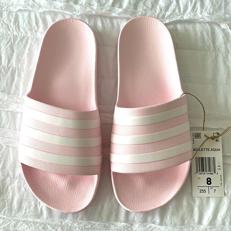 Pink Adidas Slides Size 8 Brand New Pink Adidas Slides, Pink Low-top Sandals For Spring, Pink Spring Sandals, Adidas Casual Sandals For Spring, Adidas Slides Womens Outfit, Adidas Shoes Pink, Adidas Slippers, Pink Adidas Shoes, Light Pink Shoes