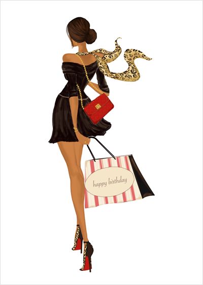 a woman in a black dress carrying a red purse and a snake wrapped around her neck