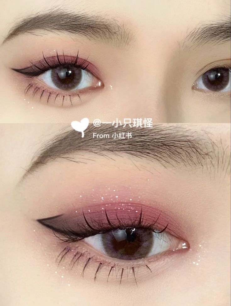 Pretty Natural Eye Makeup, Korean Makeup Hooded Eyes, Soft Valentines Day Makeup, My Melody Makeup Look, Etheral Make Up, Korean Inspired Makeup, Eye Makeup Hooded Eyes, Valentine Makeup Looks, Heart Eye Makeup