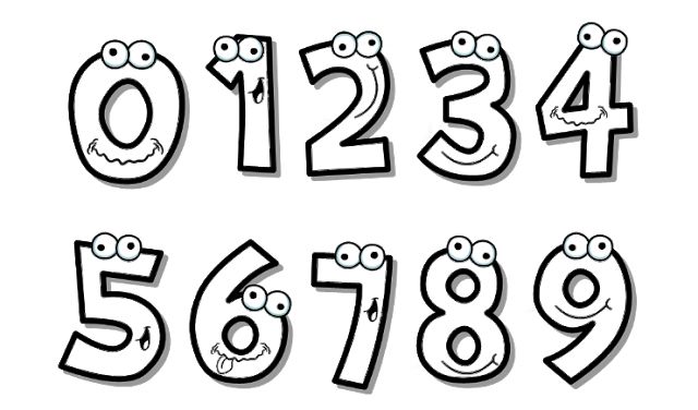 the numbers are drawn in cartoon style with eyes and mouths, which can be used to teach