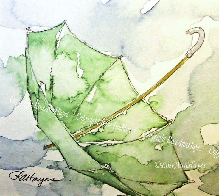 a watercolor painting of an umbrella with the word's name written on it