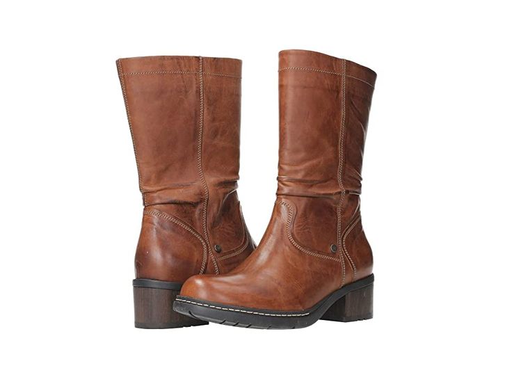 Wolky Edmonton Water-Resistant - Women's Boots : Cognac Softy Wax Leather : Cherish the cold season wearing the extra comfy Wolky Edmonton Water Resistant mid-high boots with an elegant wooden heel and zippered side closure. Leather upper, lining, and insole. Removable and anatomically shaped leather footbed. Zippered side closure. Water-resistant, specially designed back prevents slipping of the heel. Mid-calf height map. Chunky block heel. Round toe silhouette. Rubber outsole. Made in Portugal Mid High Boots, Calf Length Boots, Low Heel Boots, Chunky Block Heels, Wooden Heel, Cold Season, Mid Calf Boots, Women's Boots, Toffee