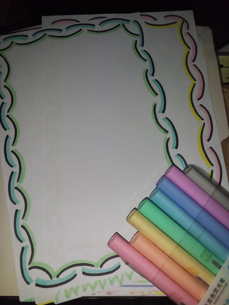 Borders using highlighters Bond Paper Design Ideas Drawing, Design For Module Paper Ideas, Cute Border Ideas On Paper, Colored Paper Designs Border, Activity Design Ideas Paper, Note Border Design, Design For Activities In Paper, Designs For Paper Border, Border In Bond Paper