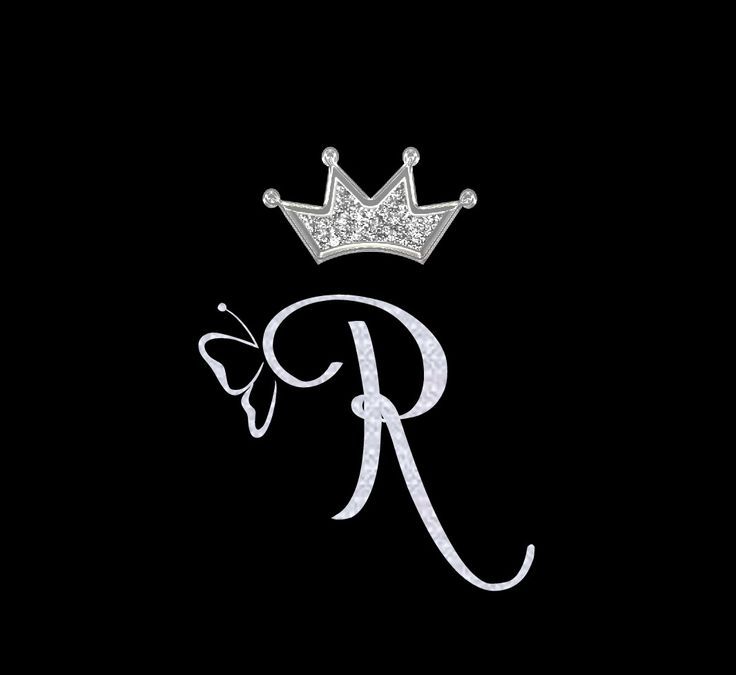 the letter r with a crown on top is shown in white letters and glitters