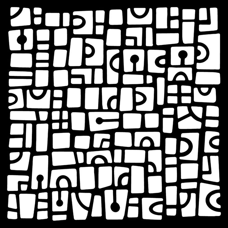 an abstract black and white pattern with squares, circles and rectangles on it