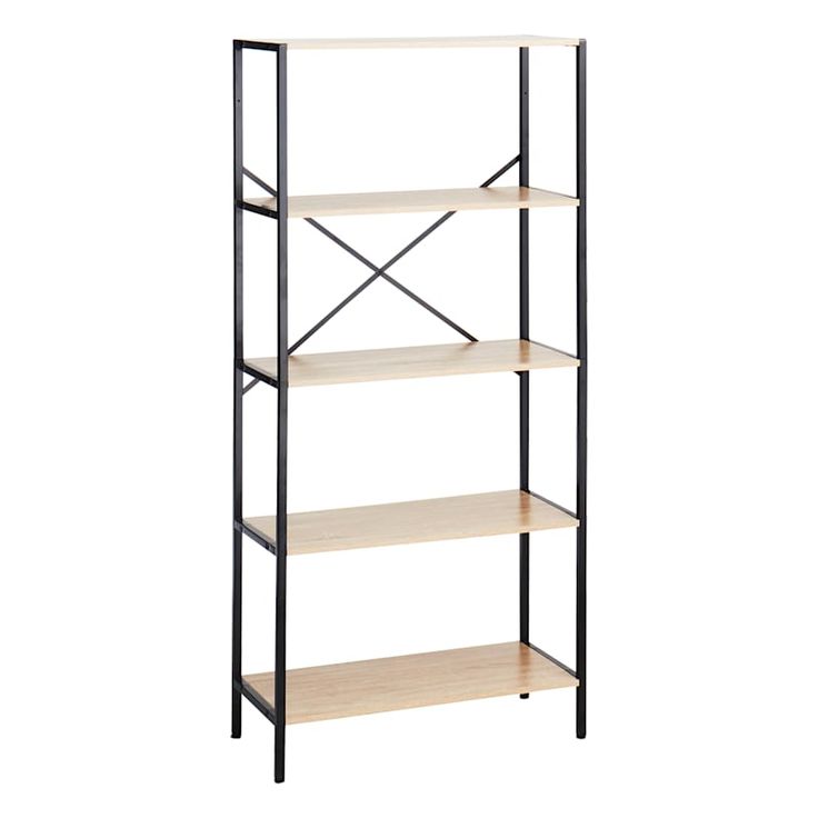 a black and white shelf with four shelves