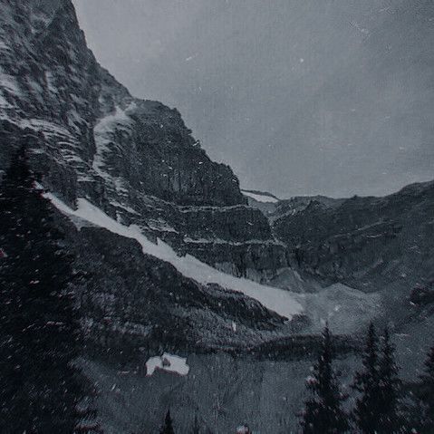 a snow covered mountain with pine trees in the foreground