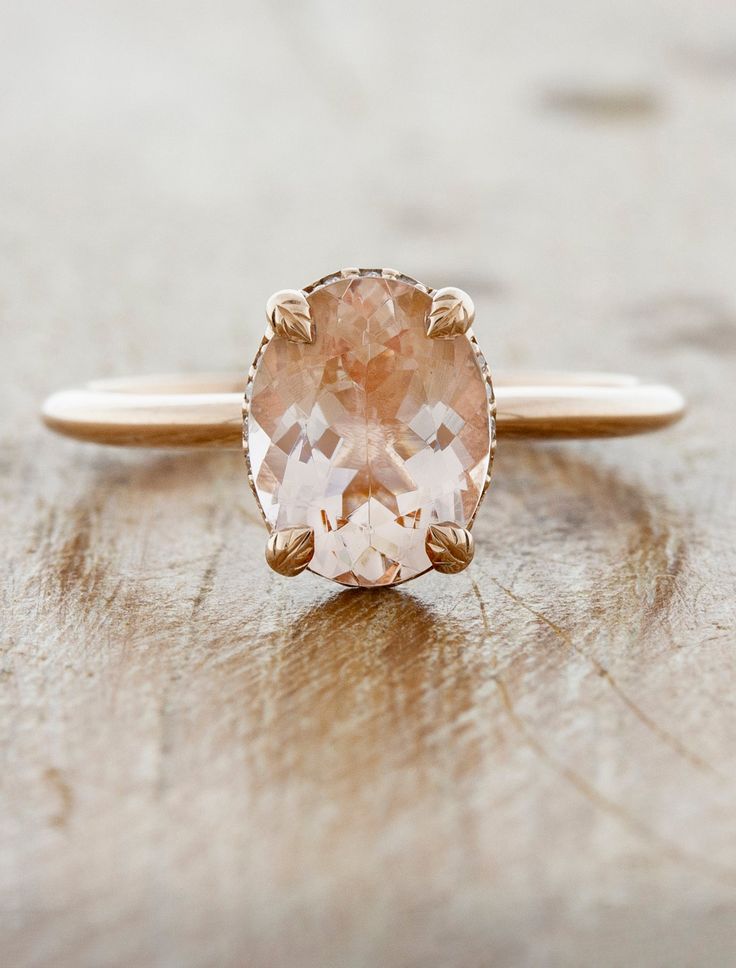 caption: Shown in 14k rose gold with a 9x7mm morganite Morganite Engagement Rings, Oval Morganite Engagement Ring, Ring Ding Dong, Morganite Engagement Ring Oval, Halo Band, Rose Gold Diamond Ring Engagement, Morganite Engagement, Morganite Engagement Ring, Yellow Gold Setting