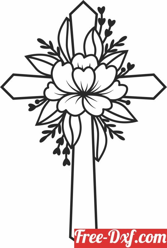 a cross with flowers and hearts on it