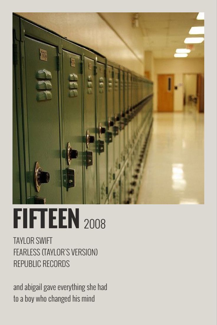 an image of a row of lockers in a hallway with the caption fifteen taylor swift fearless taylor's version repubic records