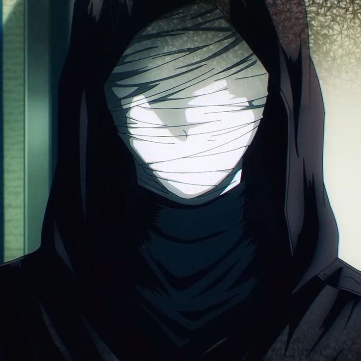 a person wearing a black hood and white face