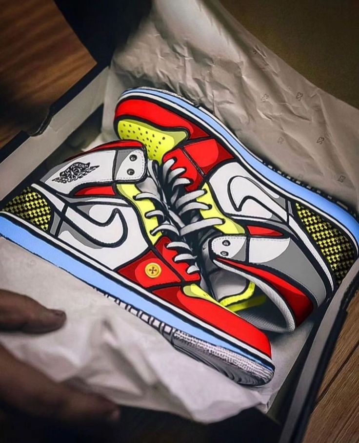 Stand out with these custom Red Yellow Gray Air Force 1's. Perfect for sneakerheads looking for a unique twist on a classic shoe. Soar in style while standing out from the crowd. ("Fly" in fashion, with these one-of-a-kind sneakers!) Exactly as shown in the pictures. 📷 Brand New & Authentic. 💯 Hand Painted with att Air Jordan 1 Red, Jordan 1 Red, Custom Air Jordan 1, Custom Air Force 1, Sneaker Games, Classic Shoes, Air Force 1, Sneaker Head, Jordan 1