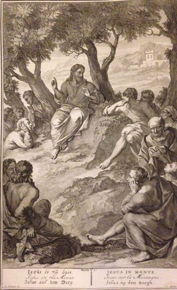 an old drawing of jesus in the wilderness with other men and women sitting around him