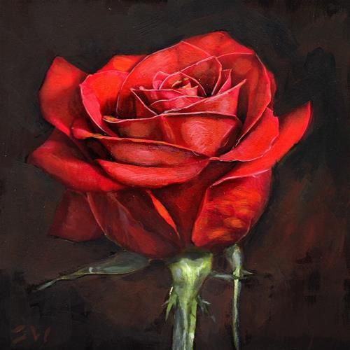 a painting of a red rose on a black background