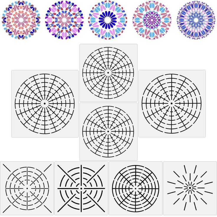 four different circular designs on white paper