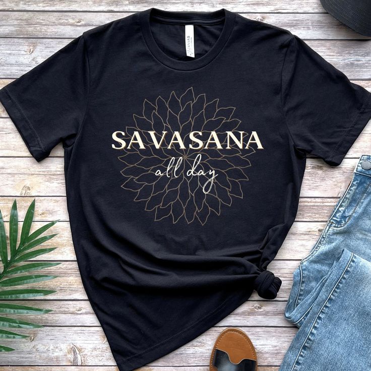 Savasana All Day, Yoga Tshirt, Funny Yoga Shirt, Womens Yoga Shirt, Yogi Shirt, Yoga Gift, Yoga Sayings, Workout Shirt, Namaste Shirt, Meditation Tshirt Stay in that beloved corpse yoga pose as long as you like! This comfy tee BELLA+CANVAS 3001 short sleeve, unisex t-shirt fits all shapes and sizes - a classic and well-loved favorite. The super soft fabric features 100% Airlume combed and ringspun cotton (fiber content may vary for different colors), retail fit, and tear away label.  Check out the MUSCLE TANK here: https://www.etsy.com/listing/1040852627 COLOR & SIZE This yoga shirt is offered in multiple colors with sizing S-3XL available. See sizing chart for fit (runs true to size.) MADE TO ORDER Proudly made in the USA, your Savasana All Day shirt is individually handled with a customi Yoga Sayings, Yoga Prints, Funny Yoga, Yoga Tees, Womens Yoga, Yoga Shirt, Pose Yoga, Yoga Tshirt, Kundalini Yoga