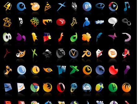 a large set of colorful icons on a black background