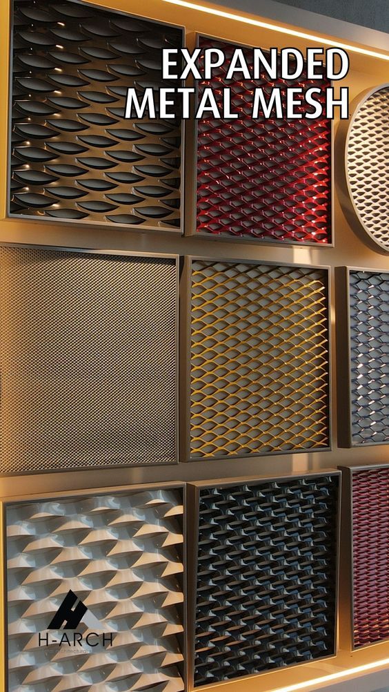 Laminated Wall Panel, Metal Mesh Screen, Decorative Wall Molding, Expanded Metal Mesh, Laminate Wall, Wall Trends, Metal Wall Panel, Metal Facade, Bedroom Door Design