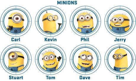 the despicable minion stickers are shown in different colors and sizes, including blue