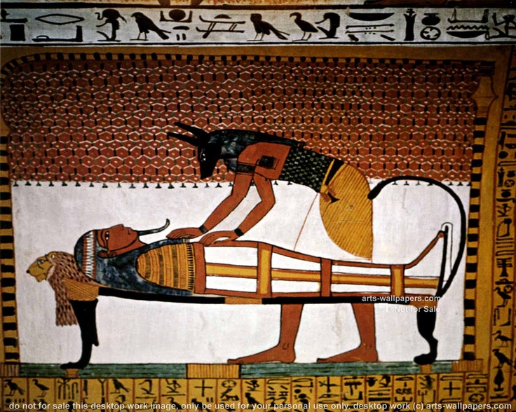 an egyptian painting depicting a man on a bed