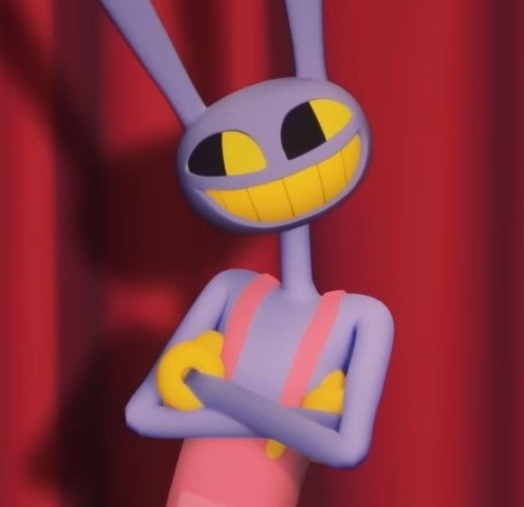 a cartoon character is holding onto a pink object in front of a red curtain with its arms crossed