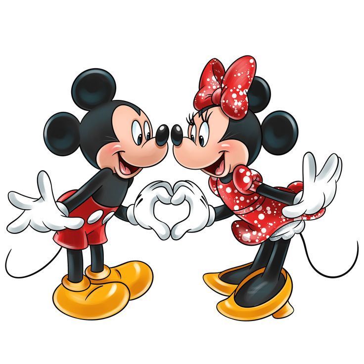 two mickey and minnie mouses kissing each other