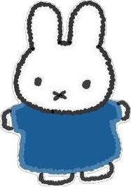 a white rabbit wearing a blue shirt