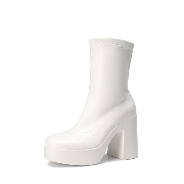 Blue Gogo Boots, White Gogo Boots Outfit, Trendy Boots For Women, Gogo Boots Outfit, White Gogo Boots, White Chelsea Boots, White Platform Boots, Womens White Boots, Bratz Aesthetic