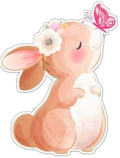 a cute little bunny with a butterfly on its head and flowers in it's hair