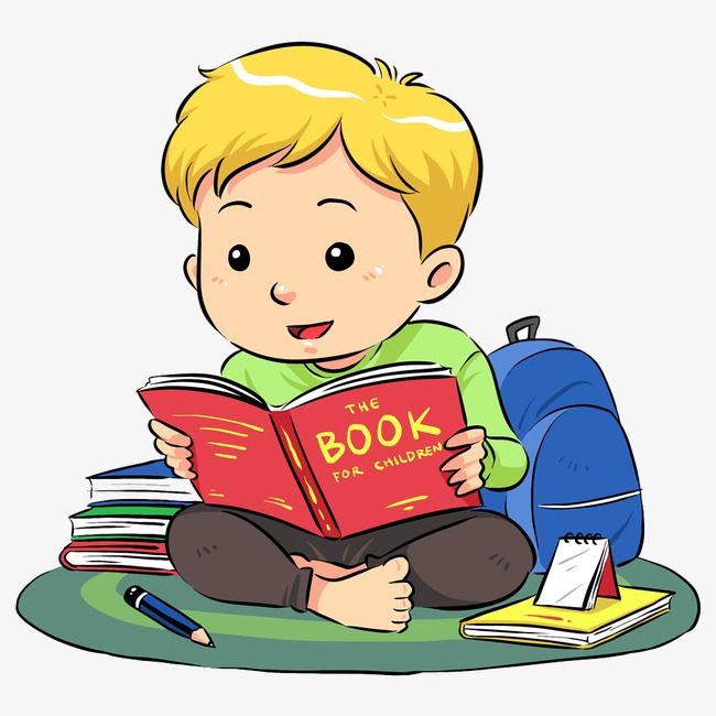 a little boy reading a book while sitting on the floor with books in front of him