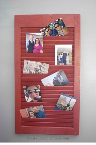 a bulletin board with pictures and magnets on it