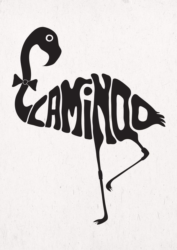 a black and white drawing of a flamingo with the word camino written in it