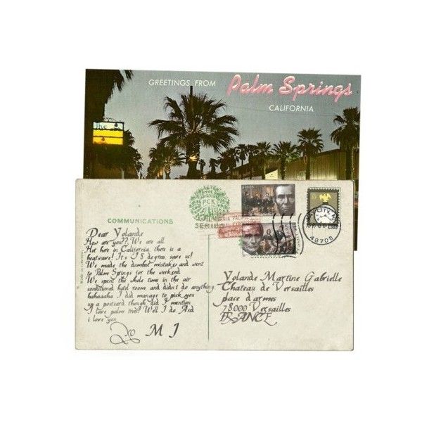 an old postcard with the letter from palm springs