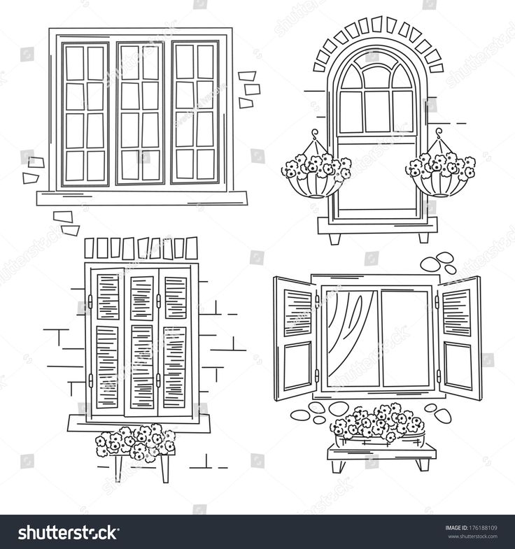 three windows with flowers on them in black and white stock photo shutters, window sill