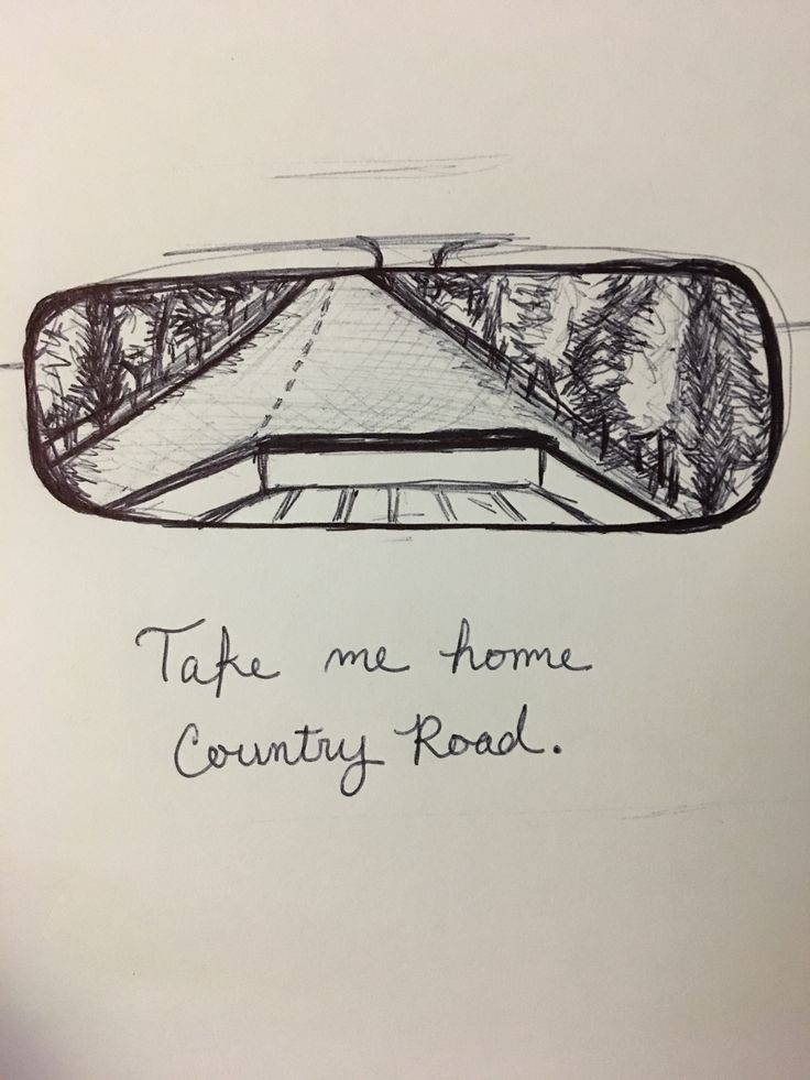 a drawing of a road with trees in the background and an inscription on it that says take me home country - road