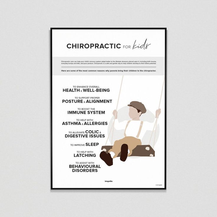 "This poster mentions some of the most common reasons why parents take their kids to the chiropractor. It's easier to grow strong children than to repair broken adults. \"Chiropractic care can help your child's nervous system adapt better to the lifestyle stressors placed upon it, including birth trauma, everyday bumps and falls, and poor posture. Chiropractic is a safe and gentle way to help children develop to their fullest potential.\" *This artwork is printed on museum-quality poster made on Chiropractic Illustration, Prenatal Chiropractic Care, Chiropractic Educational Posters, Spinal Degeneration, Chiro Office, Adjustment Chiropractic, Chiropractic Memes Funny, Allergy Asthma, Behavior Disorder