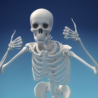 a skeleton with arms and legs spread out