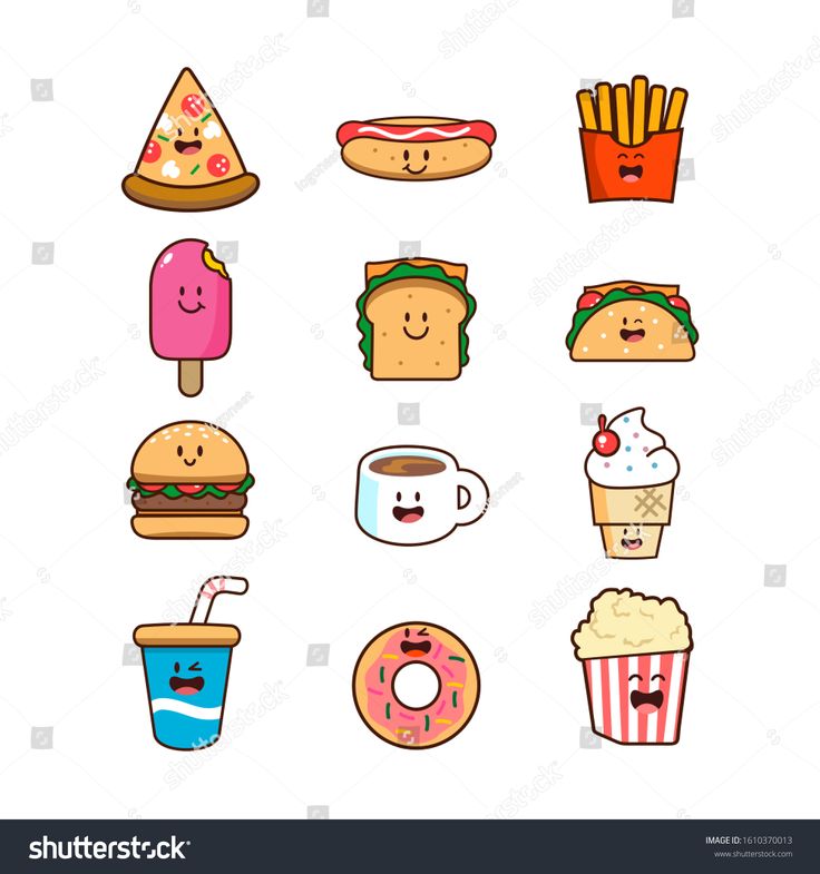 different types of food and drinks on a white background