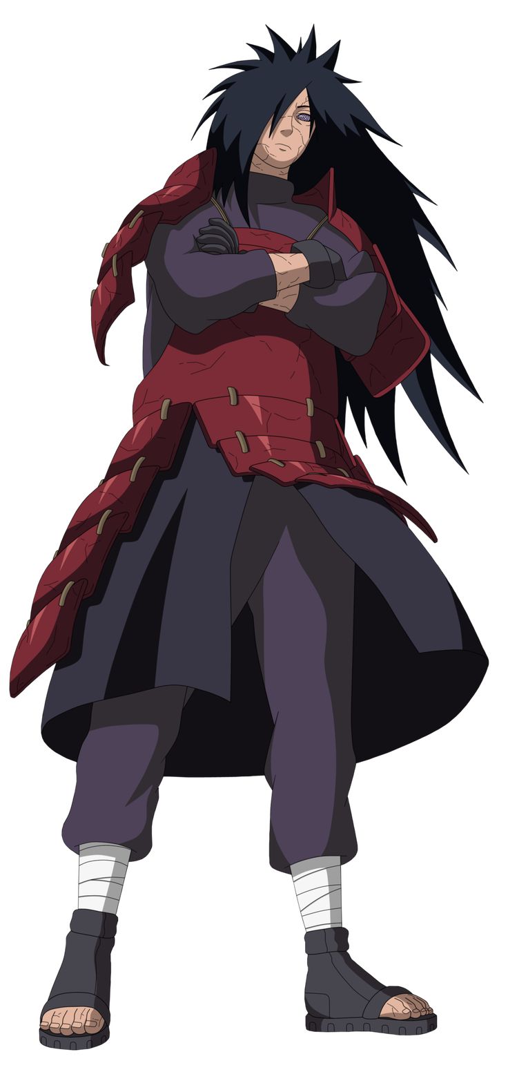 an anime character with long black hair wearing a red and black outfit, holding his arms crossed