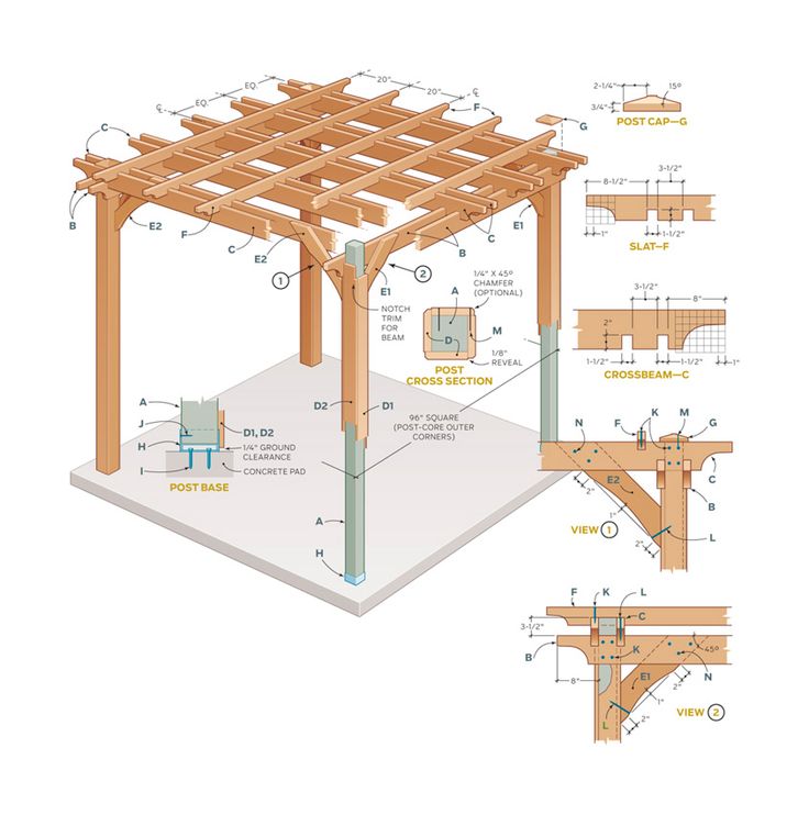 the plans for an outdoor pergolan are shown in this diagram, with instructions to build