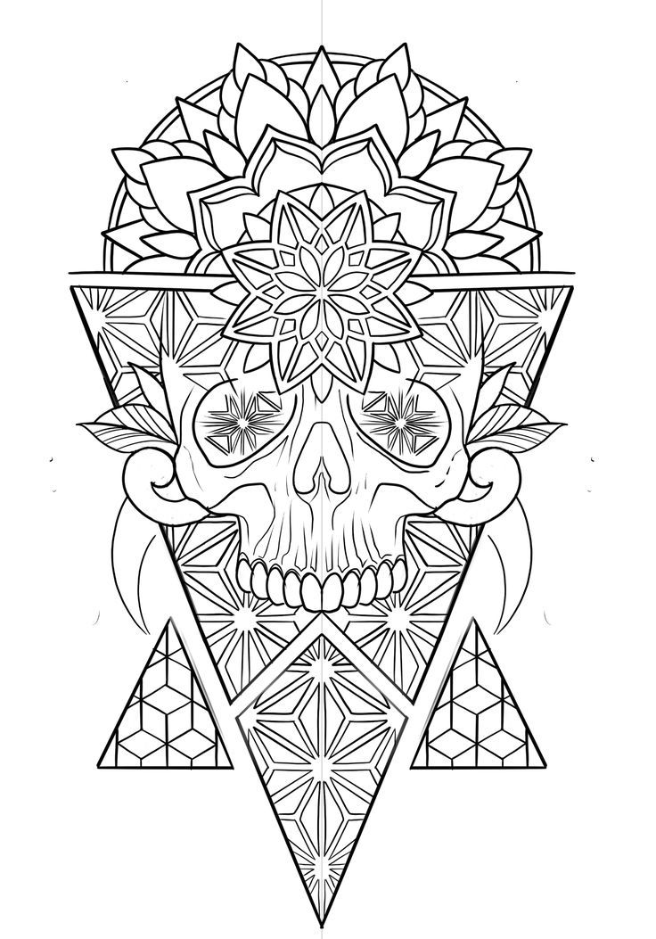 a skull with flowers on it's head is shown in the shape of a triangle