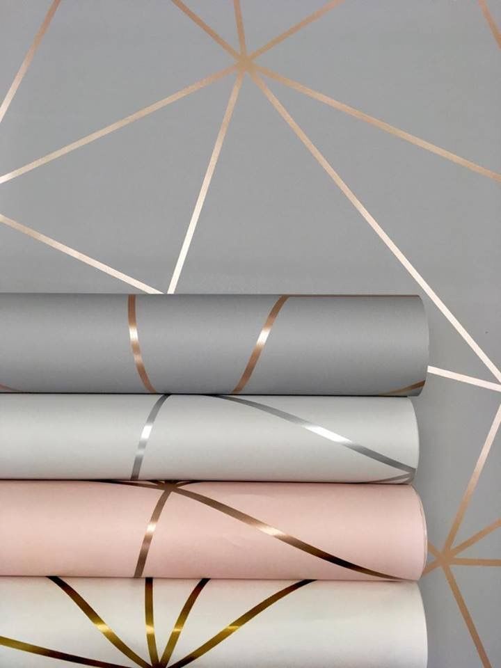 four different colored sheets with gold lines on them and the bottom one is pink, white, and grey