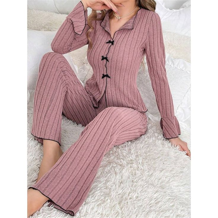 Season:Winter,Fall; Fabric:Knit; Sleeve Length:Long Sleeve,Long Pant; Gender:Women's; Nightwear Style:Pajamas,Sets; Style:Comfort,Fashion; Elasticity:Micro-elastic; Tops Type:Sweater; Occasion:Bed,Home,Daily; Function:Breathable; Pattern:Pure Color; Design:Elastic Waist; Neckline:V Wire; Bottom Type:Pant; Listing Date:08/04/2024; Hips:; Length [Bottom]:; Length [Top]:; Shoulder Width:; Waist:; Bust: Pijamas Women, Winter Sleepwear, Traje Casual, Stil Elegant, Night Suit, Sleepwear & Loungewear, Pajama Set Women, Pyjama Set, Womens Loungewear